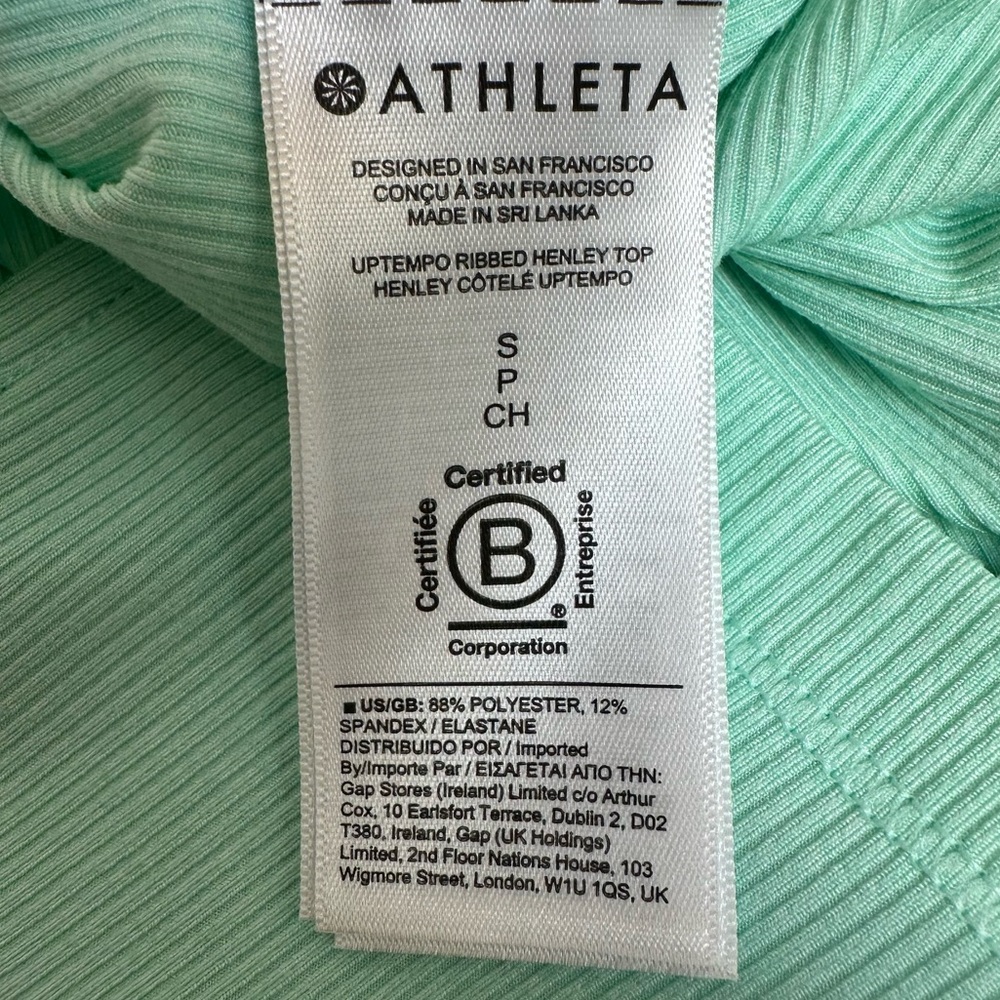 Athleta Uptempo Ribbed Henley Long Sleeve Top Aqua Green Color Size Small - Picture 11 of 13